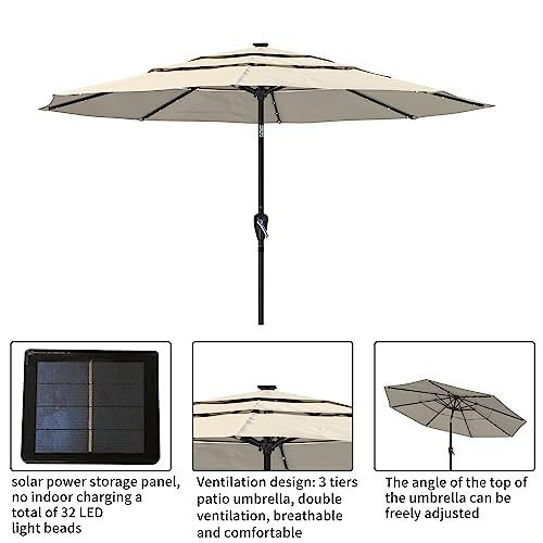 Boyel Living 11ft Patio Umbrella with Solar LED lights Outdoor Umbrella with Tilt Outdoor Large Table Market Umbrella for Poolside Deck Garden Backyard - color: Beige