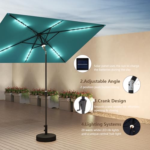 C-Hopetree Rectangular Outdoor Patio Market Umbrella with Solar LED Lights 6.5 x 10 ft - color: Aqua Blue