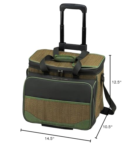 Picnic at Ascot Original Insulated Picnic Cooler with Service for 4 on Wheels-Designed & Assembled in the USA - color: Green