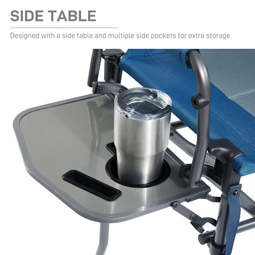 EVER ADVANCED Portable 30.7" Seat Height Tall Folding Camping Chair Directors Chair High Foldable Bar Stool with Side Table for Makeup Artist, Sports Event, Craft Show, Supports 350LBS - color: Blue Grey