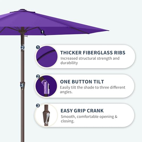 PatioKingdom 11FT Patio Umbrella,Outdoor Umbrella with Push Button Tilt and Crank,Market Table Umbrella with 8 Sturdy Fiberglass Ribs UV Protection - color: Dark Purple, size: 11FT