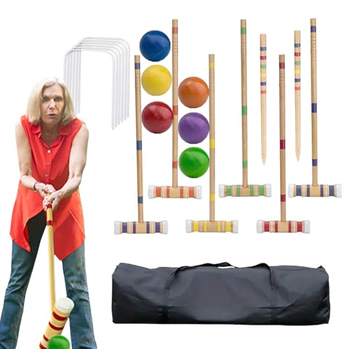 Outdoor Bowling Kit - Spikes Ball Game, Six Player Recreational Activity | Engaging Lawn Sports Set Mixed Age Family Fun, Wooden Pin Collection with Sturdy Build for Garden Social Events
