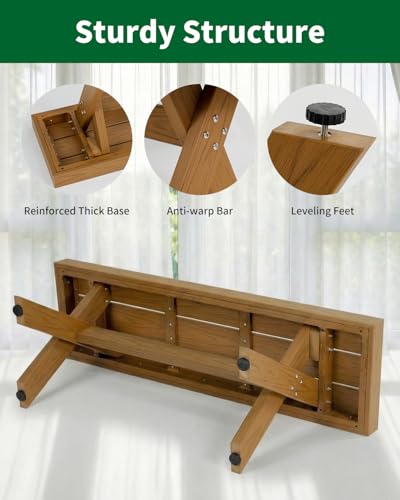 44.5" HIPS Outdoor Dining Bench, X-Shaped Modern Backless 2-Person Seating, All-Weather Patio Bench with Wood Grain Texture, Easy Assembly, Teak - color: Teak, size: 1 Bench