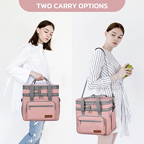 Maelstrom Lunch Box, 23L Insulated Lunch Bag, Expandable Double Deck Cooler Bag, Lightweight Leakproof Tote Bag With Side Tissue Pocket, Suit For Men and Women (E. Pink) - color: E. Pink
