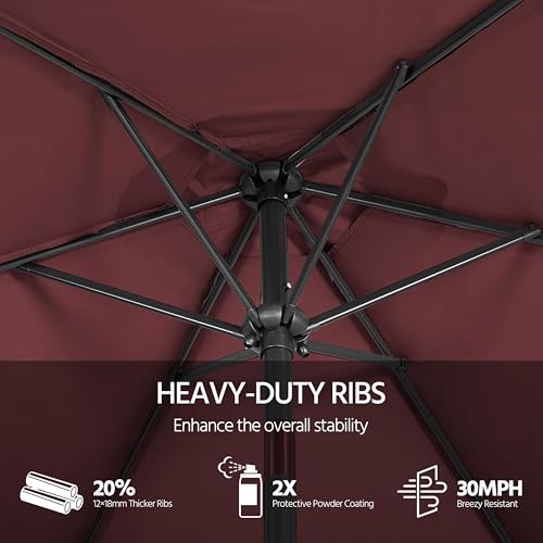 Yaheetech 9FT Patio Umbrella Outdoor with Heavy Duty Base Included,Table Umbrella with Push Button Tilt and Crank, UV Protection Waterproof for Yard/Outdoor/Wedding Parties and Events - Burgundy - color: Burgungy, size: 9FT