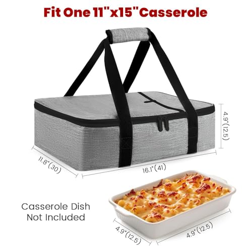 Bodaon Casserole Carriers for Hot or Cold Food, Fits 11"x15"Baking Dish, Bottom Support, Cationic fabric, Portable Warmer for Travel, Keep Warm Food Containers,Keeps Food Hot for Hours, Grey - color: Grey Pro