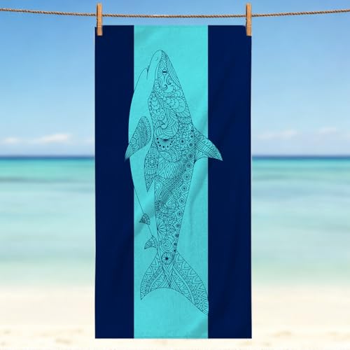 Shark Microfiber Lightweight Beach Towel Sand Free Quick Dry Absorbent Thin Towels Blanket for Swimming Pool Camping Beach Vacation Essentials Accessories Travel Things for Cruise Gym - color: Lcs Multicolor 1537