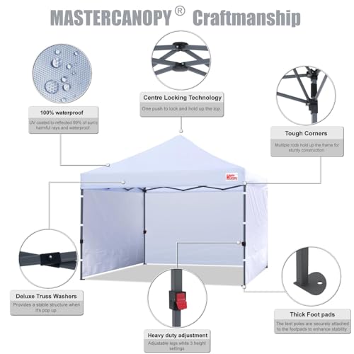 MASTERCANOPY Heavy Duty Pop-up Canopy Tent with Sidewalls (10x10,White) - color: White, size: 10x10