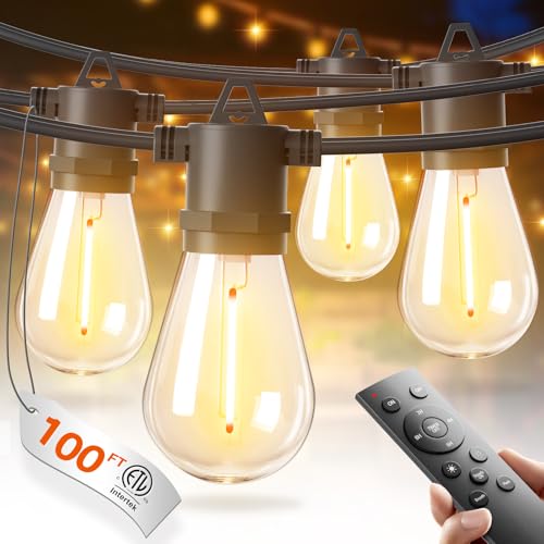 addlon 100FT LED Outdoor String Lights with Edison Shatterproof Bulbs, Heavy-Duty and Weatherproof Strand, Commercial Grade Patio Lights, Decorative for Garden or Patio, Black - size: 100FT