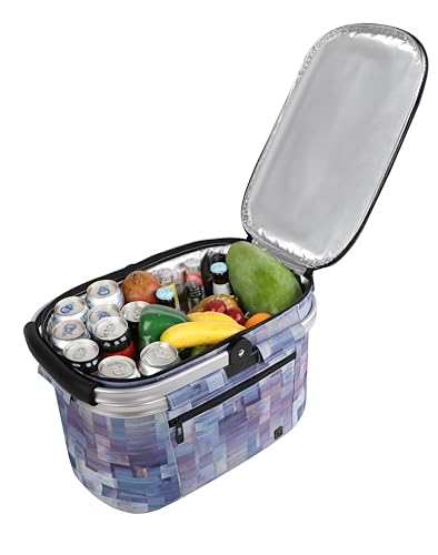 ALLCAMP Picnic Basket - Insulated Cooler, Thickening Foldable Picnic Basket with Removable Baskets & Sewn-in Frame, Basket for House Warming Gifts New Home(Purple Pattern) - color: Purple Pattern, size: Medium
