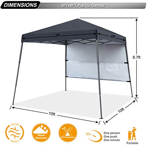 ABCCANOPY Outdoor Pop Up Canopy 10x10 Beach Camping Canopy with 1 Sun Wall, Bonus Backpack Bag, Stakes and Ropes, Black - color: Black, size: 10x10