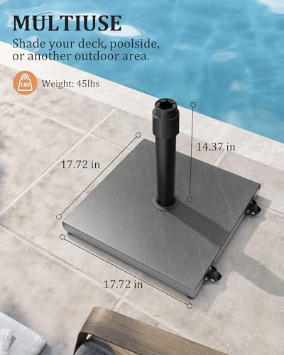 45lbs Patio Umbrella Base with Wheels - Heavy Duty Outdoor Patio Market Umbrella Stand for Deck with Rollers, Poolside, Balcony, Wind-Resistant Design, Grey - color: Grey