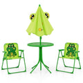 KOTEK Kids Picnic Table with Umbrella, Outdoor Table & 2 Folding Chairs, Cute Pattern Children’s Patio Furniture, Portable Kids Table and Chair Set for Backyard, Garden, Beach (Bright Green) - color: Bright Green Frog