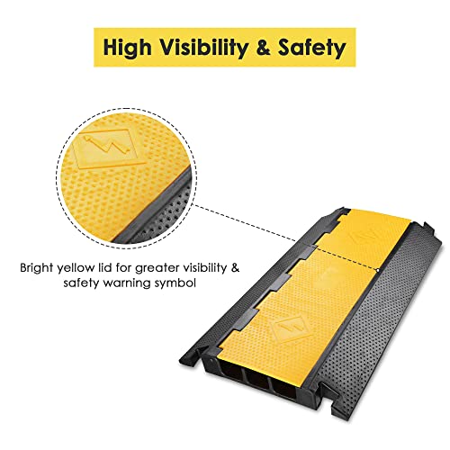 Yescom Cable Ramp Protector 3 Channel Garden Hose Protecitive 44000 Lbs Load Capacity Heavy Duty Speed Bump for Road Driveway Walkway - size: 2.8"H - 3 Channel