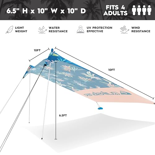 Quiksilver Portable Beach Shelter – UPF 50+ Sun Protection Tent with Sandbag Anchors & Ventilation, Lightweight & Waterproof for Beach, Camping, or Outdoor Use – Fits 4 Adults