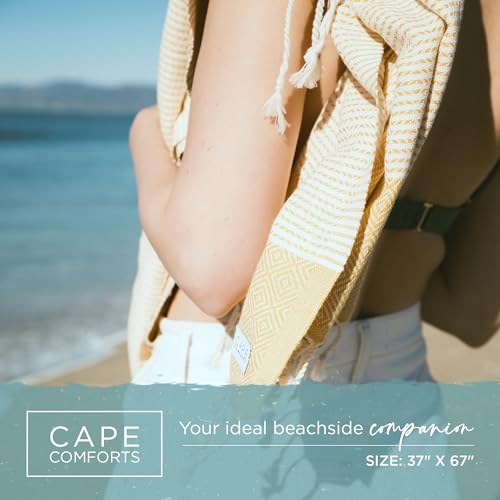 Cape Comforts Oversized Turkish Beach Towel, Diamond Dobby Sunflower - 37'' x 67'' - Super Soft & Lightweight | Quick Dry Sand Free Travel Towels for Beach or Bath | Gifts - color: Diamond - Sunflower