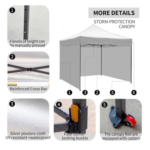 10x10 Pop up Canopy Tent with Sidewalls,Heavy Duty Waterproof Sun Shade Canopy Easy up Canopy with Wheel Bag Commercial Gazebo Tent for Outdoors Parties Vendors Camping Beach (Light Gray) - color: Light Gray