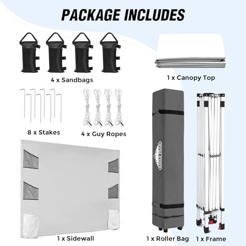EAGLE PEAK Commercial Canopy 10x10 with Sidewall Storage, Easy OnePerson Setup Pop Up Canopy Tent with Roller Bag, Stakes, Ropes, and Weight Bags, White - color: White