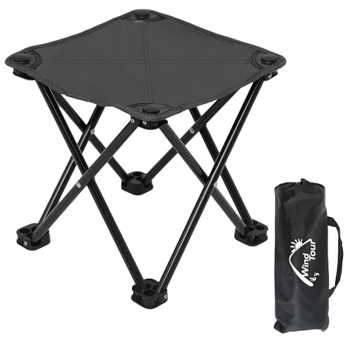 Wind Tour Portable Folding Camping Stool Outdoor Camping Lightweight Samll Chair for Fishing Hiking Gardening and Beach with Carry Bag (13.0”X13.0” Large Black -1) - color: 13.0”x13.0” Large Black -1