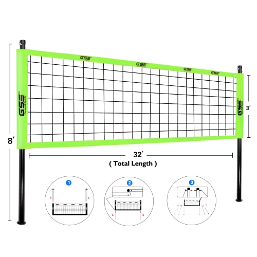 GSE Games & Sports Expert Outdoor Yard Sports Net Game Set for Backyards, Parks, Beach, Lawn. Volleyball Set, Badminton Set OR Volleyball & Badminton Combo Set Available - style: Pro Volleyball Set