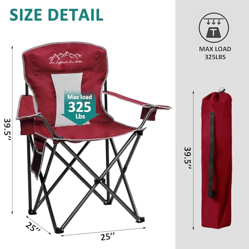 Outdoor Folding Camping Chair with Cup Holder, Storage Bag, Large Anti-Sink Feet, 400lbs Capacity, 2 Pack Breathable Mesh Portable Chair for Camping, Beach, Fishing, Sports, Red - color: Red, size: 2 Pack