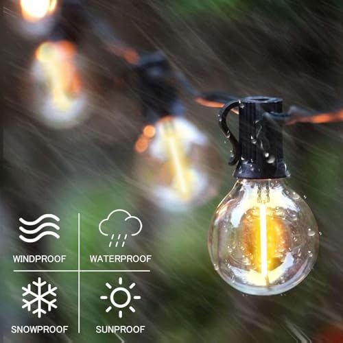 SUNTHIN 100ft Solar String Lights, USB Rechargeable Solar Outdoor Lights with 48 Waterproof & Shatterproof G40 LED Bulbs for Patio, Porch, Garden, Deck, Bistro, Cafe, Camping - size: 100 Feet