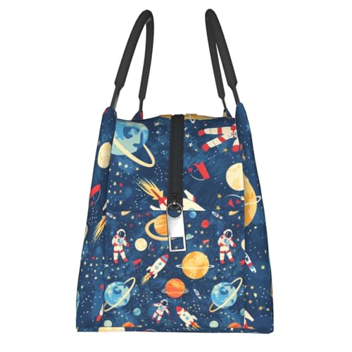 Space Astronaut Lunch Box with Rocket Planet Galaxy Pattern for Boys and Adults,Lightweight Handbag with Zipper Closure,Portable Cosmetic Bag for School,Work,Office,Travel and Picnic Gifts - color: Space