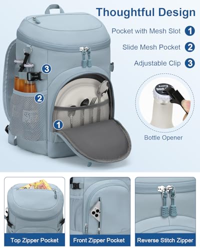 Pritent Cooler Backpack Insulated Waterproof,30/45 Cans Backpack Coolers Leakproof Lunch Backpack for Men Women Portable Soft Cooler Bag for Beach Camping Trave Picnic - color: Blue, size: 45 Cans