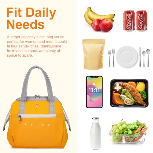 ETidy Fashionable & Lightweight Reusable Lunch Bag Large Capacity Waterproof & Leak Proof Lunch Box Insulated Cooler Lunch Tote For Women Adult To Work Travel Outdoor(Black) - color: Black