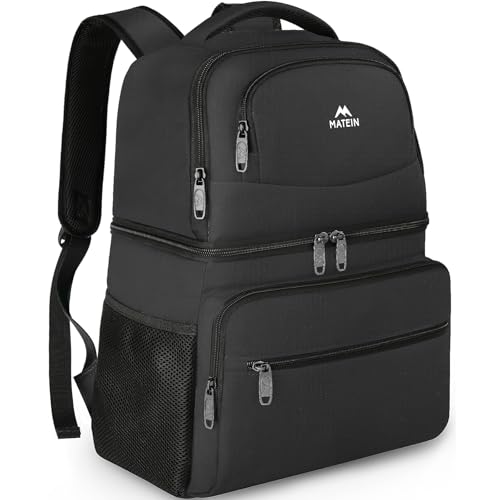 MATEIN Cooler Backpack, 26 Cans Insulated Lunch Backpack for Men Women, Leakproof Double Layer Lunch Cooler Bag Lightweight Soft Lunch Backpack with Cooler Compartment, Beach Camping Hiking Beer Gifts - color: Black, size: 40 Cans