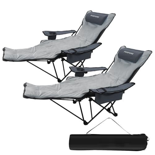2-Pack Reclining Camping Chair 4 Position with Foot Rest Comfortable for Adults 265Ibs Folding Lounger Mesh Beach Chair with Cooler Bag,Cotton Cushion and Cup Holder for Outdoor Patio - color: Grey, style: 2-Pack with Cotton Pad