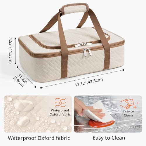 Insulated Casserole Carrier - Portable Casserole Carrier for Hot or Cold Food, Lasagna Holder for Parties,Picnic,Cookouts,Traveling - Fits 9" x 13" Baking Dish (Beige) - color: Beige