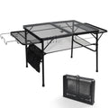 3ft Folding Camping Table with Wing Panels, Metal Mesh Grill Table,2 Adjustable Heights,Folding Table with Storage Net, Paper Towel Holder, Hooks, Trash Bag Rack, for Picnic,Camping,BBQ,Beach(Black) - color: 3ft With Wing Panels