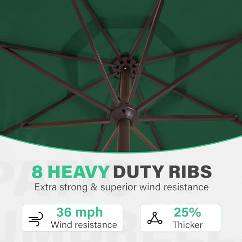 JEAREY 9 FT Patio Umbrella Outdoor, Table Umbrellas Market Umbrella w/Push Button Tilt/Crank, 8 Sturdy Ribs(Dark Green) - color: Dark Green