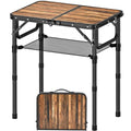 YihuiKo Folding Picnic Table with Storage Net, 3 Adjustable Heights Aluminum Small Folding Table, Lightweight, Portable Carrying Handle, for Camping Travel Outdoor - size: 24"L x 16"W x 27"H Plank-style Wood Grain