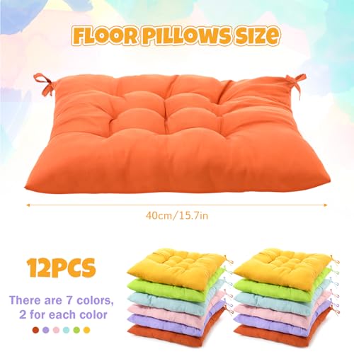 Geetery 12 Pcs Floor Pillows Bulk Seating Cushions for Floor Chair 15.7'' Large Meditation Cushion for Yoga Living Room Tatami Bedroom Balcony Office (Candy Color,Square) - color: Candy Color, size: Square