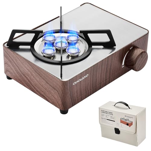 Odoland 7500BTU Camping Butane Stove with Compact Carry Case, CSA Certified Portable Gas Stove for Backpacking,Picnic,Outdoor Adventures,Brown - color: Brown