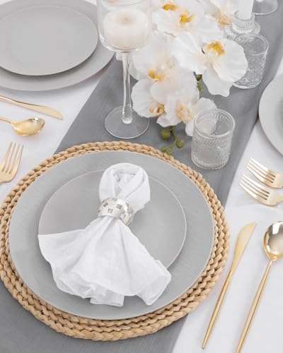 WONDERFUL 32pcs Light Grey Plastic Plates Reusable Unbreakable & Dishwasher safe Dishes Set Outdoor Plates Includes:16 Dinner 10" and 16 Dessert Plate 7.3" Ideal for BBQ Camping Outdoor Party - color: Light Drey