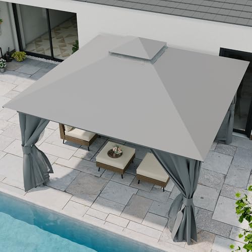 LAUSAINT HOME Gazebo 12x12ft, Heavy Duty Patio Gazebo with Expansion Bolts, Party Canopy Tent with Double Roofs, Mosquito Nettings and Privacy Screens for Backyard, Garden, Lawn, Grey - color: Gray, size: 12'x12'