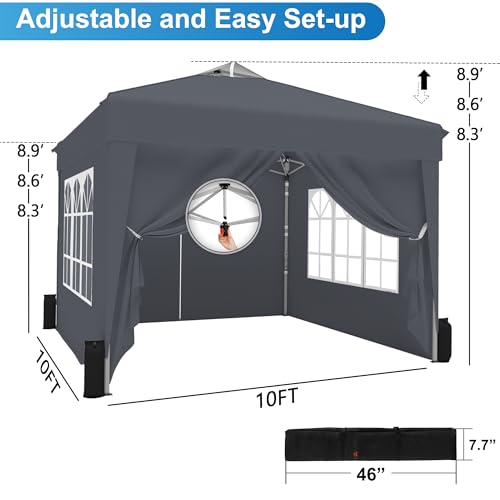 SANWAY 10x10 Pop Up Canopy Tent with Sidewalls x 4 – Easy Setup Canopy Tent, Waterproof, UV-Resistant, Portable with Carry Bag for Outdoor Events, Camping, and Backyard Parties – Dark Gray - color: Dark Gray