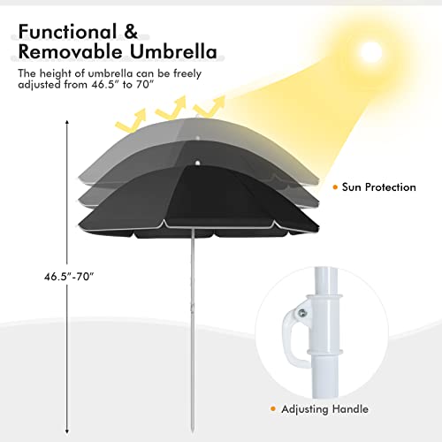 COSTWAY Double Portable Picnic Chairs, Folding Camping Chairs w/Detachable Umbrella, Cooler Bag, Cup Holders, Patio Beach Camping Chairs for Outdoors - color: Black
