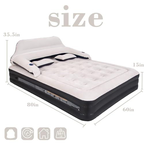 Queen Size Air Mattress Inflatable Bed with Pump and Headboard, Blow Up Mattress - size: Queen