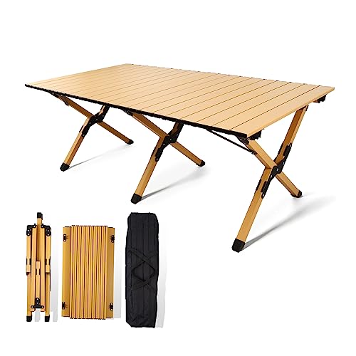 Rollingsurfer Folding Camping Table, Lightweight Roll-Up Table Aluminum Low Portable Picnic Table with Easy Carrying Bag for Outdoor, Beach, Picnic, Backyards, BBQ and Party, 45.2"L x 23.6"W x 17.3"H - size: 45.2inch