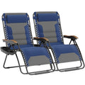 PHI VILLA XXL Oversized Padded Zero Gravity Chair Set of 2, Foldable Patio Recliner, 30" Wide Seat Anti Gravity Lounger with Armrest and Cup Holder, Support 400 LBS (Thumb Blue) - color: Blue, style: 2 Pcs