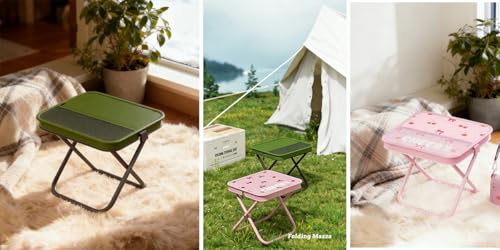 Portable Foldable Camping Stool Chair - Ultralight Travel Stool with Storage Pocket, Handbag Style Design, Double Set、Couple Set (OD Green & Pink Cherry) - color: Od Green & Pink Cherry