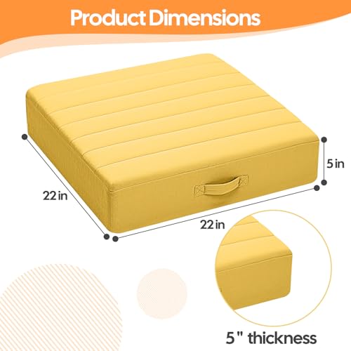 MeMoreCool Square Floor Pillow Seating for Adults Kids, Large Meditation Cushion Floor Pillow with Thick Foam & Soft Tufted Cover, Washable Big Pillow Seat Floor Cushion for Sitting Yoga 22" Yellow - color: Mustard Yellow, size: 22 Inch