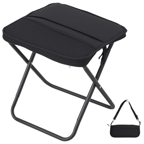 Foldable Camping Stool, Portable Collapsible Chair for Adults, Folding Telescopic Stool with Carry Bag, Outdoor Ultralight Small Travel Chairs for Hiking and Fishing, Hold Up to 265 Lbs,Black - color: Black
