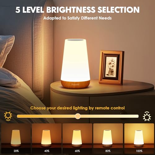 Auxmir Rechargeable LED Night Light, Touch & Remote Control Bedside Lamp with 13 Colors, 5 Brightness Levels, Portable Table Lamp for Kids Baby Nursery, Bedroom, Bathroom, Camping, Light Brown-2 Pack - color: Light Brown-2 Pack
