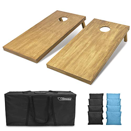 GoSports 4 ft x 2 ft Regulation Size Wooden Cornhole Boards Set with Light Brown Finish - Includes Carrying Case and Bean Bags - color: Black & Light Blue, size: 4 ft x 2 ft