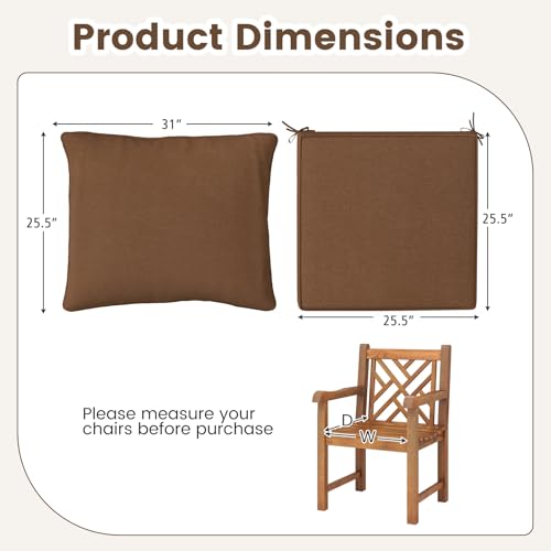 Giantex Patio Cushion Set, Outdoor Chair Seat Pads w/Non-Slip Rope Belts, Detachable Patio Furniture Cushions, Thick Seat Cushion & Back Cushion for Living Room Floor Sofa Patio Garden Chair (Brown) - color: Brown